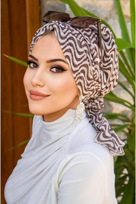 Kahve Helezon Desen Tül Tokalı Bone