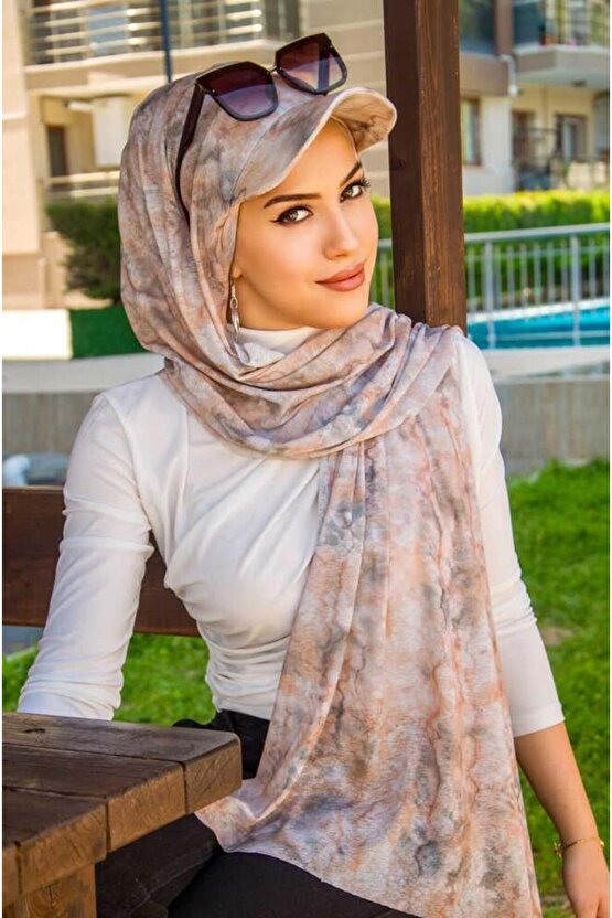 Ebruli Desen Kepli Bandana Şapka Şal