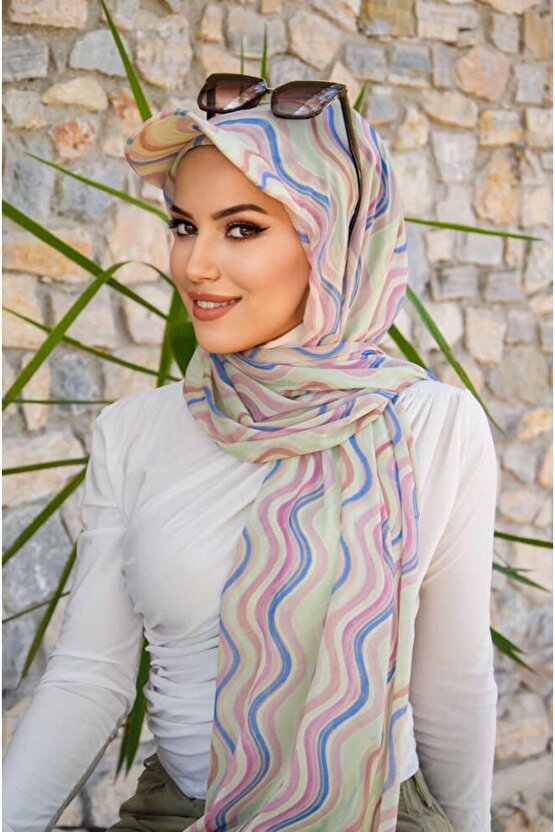 Soft Renkler Geometrik Desen Kepli Bandana Şapka Şal