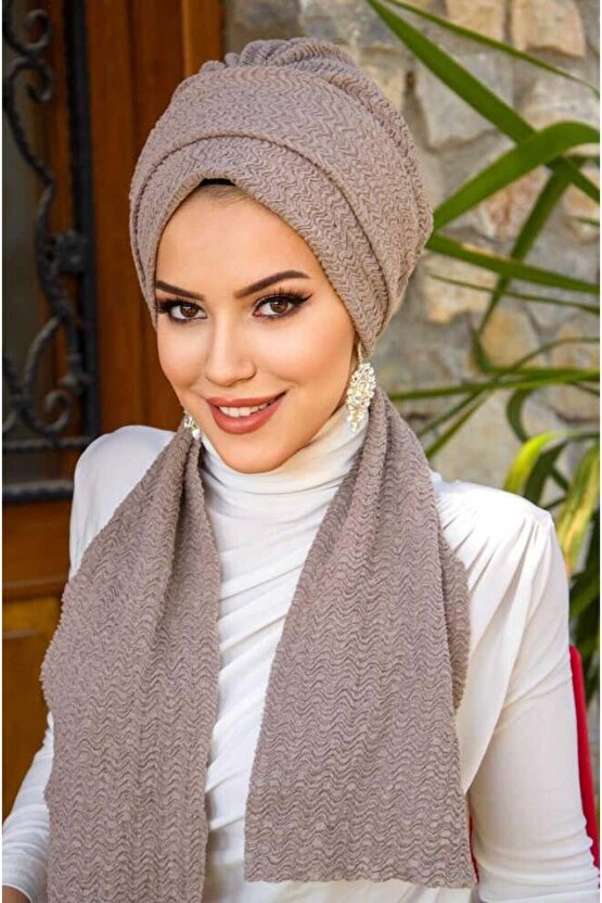 Taş Rengi Piliseli Atkılı Bone