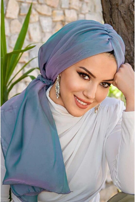 Turkuaz Lila Janjan Şifon Tokalı Bone