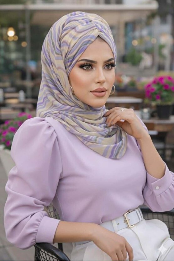 Soft Renkler Geometrik Desen Hazır Şal