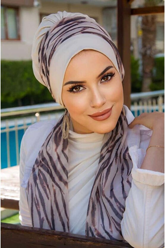 Kemik Zebra Desen Fularlı Bone