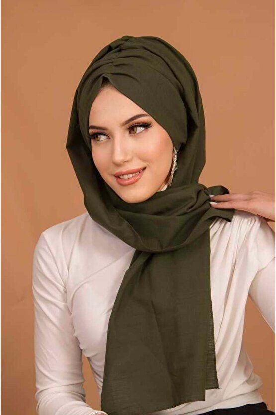 Haki Kelebek Model Büzgülü Bone Şal