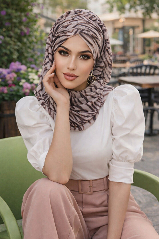 Kahve Zebra Desen Hazır Şal
