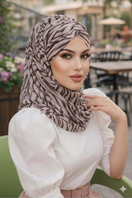 Kahve Zebra Desen Hazır Şal