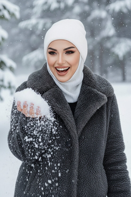 Kırık Beyaz Fitilli Maskeli Bere