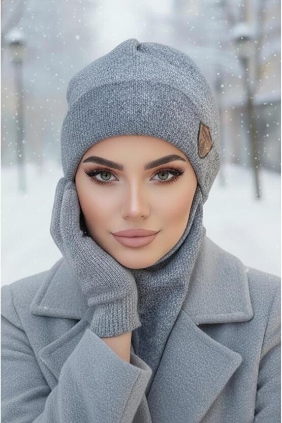 Gri Melanj Armalı Maskeli Bere