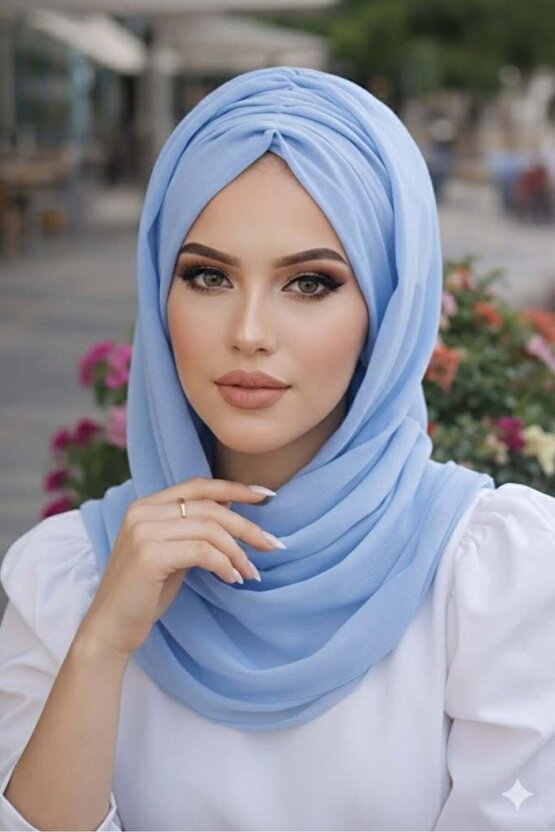 Bebe Mavi Büzgülü Hazır Şal