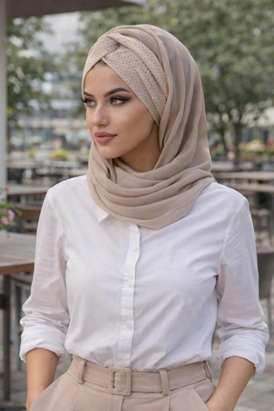 Bej Dantel Burgu Hazır Şal