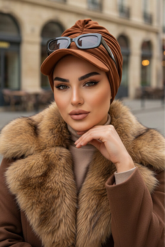 Karamel Kahve Bantlı Şapka Bone