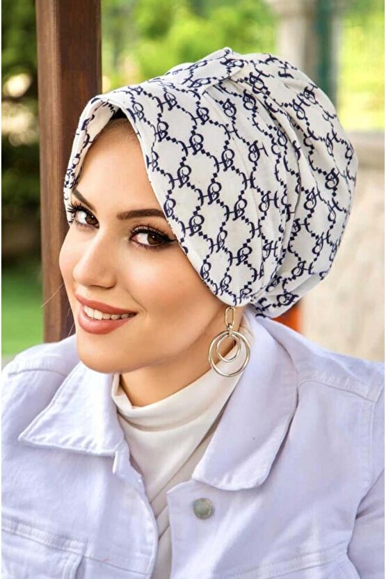 Lacivert Beyaz Hat Desenli Şapka Bone