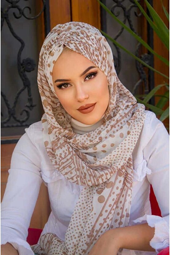 Vizon Beyaz Puanlı Şifon Hazır Şal - 50600