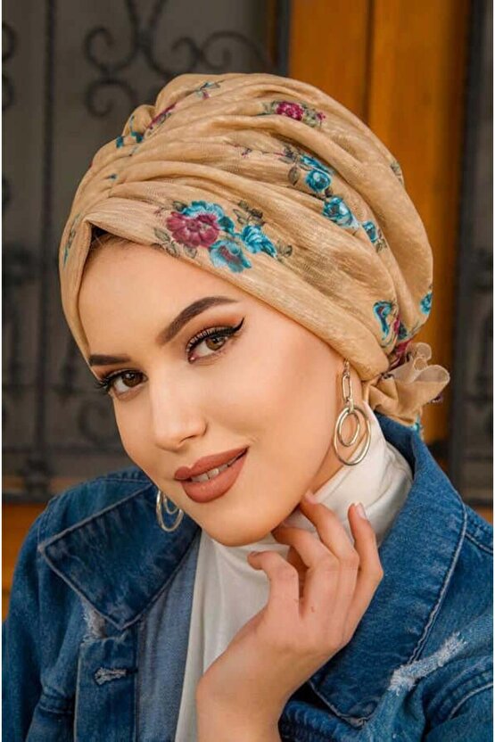 Camel Yaprak Desenli Tokalı Bone