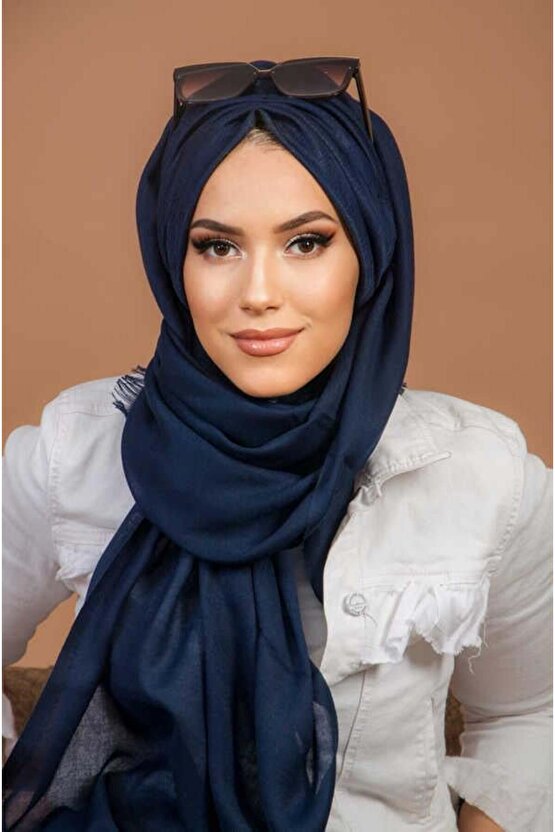Lacivert Büzgülü Hazır Şal