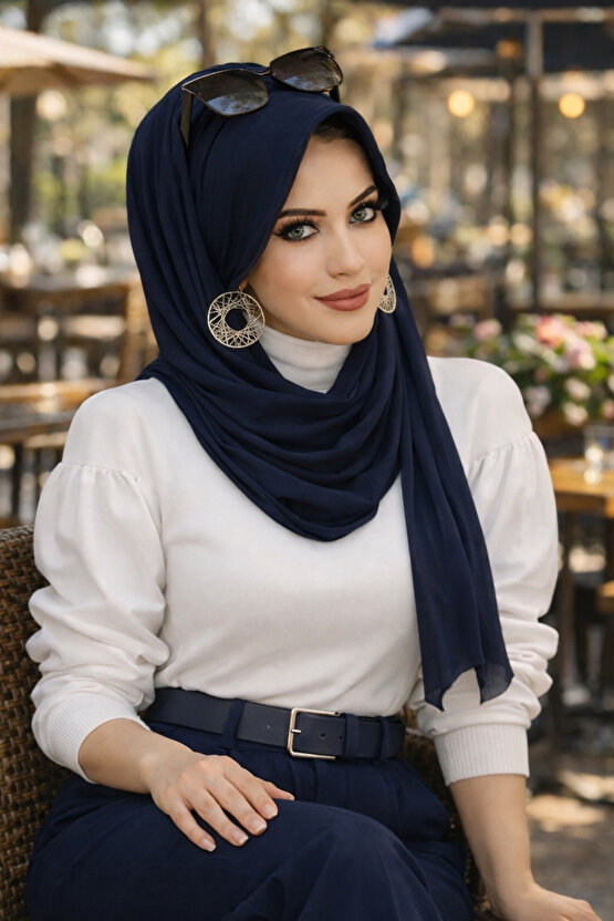 Lacivert Şapkalı Şal