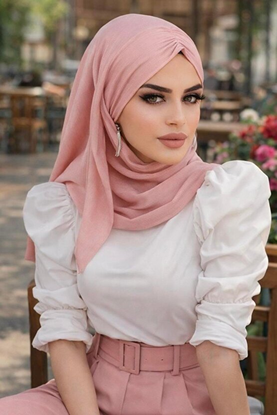 Pudra Büzgülü Hazır Şal Eşarp