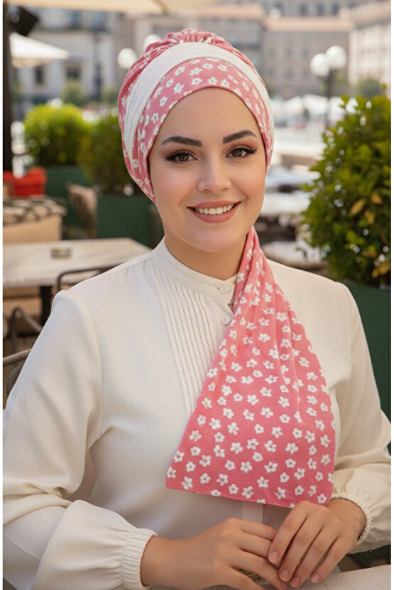 Pudra Taç Desenli Atkılı Bone