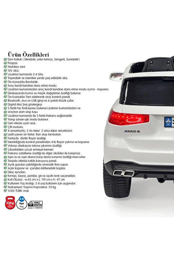 Bold GT Beyaz Uzaktan Kumandalı 4X2 12 Volt Akülü Araba - RC BMW Akülü Araba BMW Akülü Araç