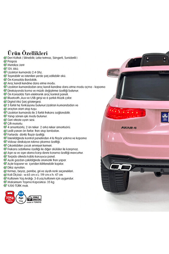 Bold GT Pembe Uzaktan Kumandalı 4X2 12 Volt Akülü Araba - RC BMW Akülü Araba BMW Akülü Araç