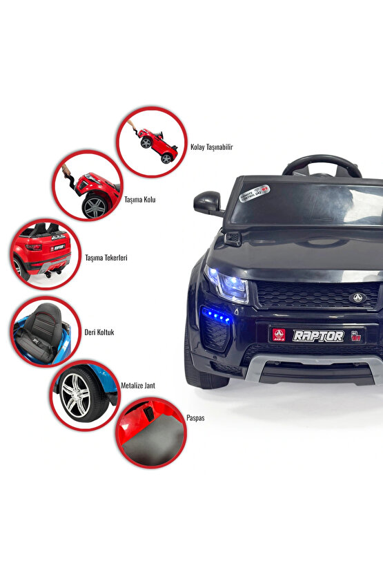 Raptor GT Siyah Uzaktan Kumandalı 4X2 12 Volt Akülü Araba - RC Land Rover Akülü Araba Range Rover