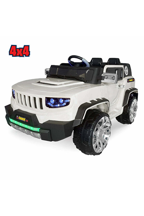 Fenomen Beyaz Uzaktan Kumandalı 4X4 12 Volt Çift Kişilik Akülü Araba - RC Jeep 4x4 Akülü Araba