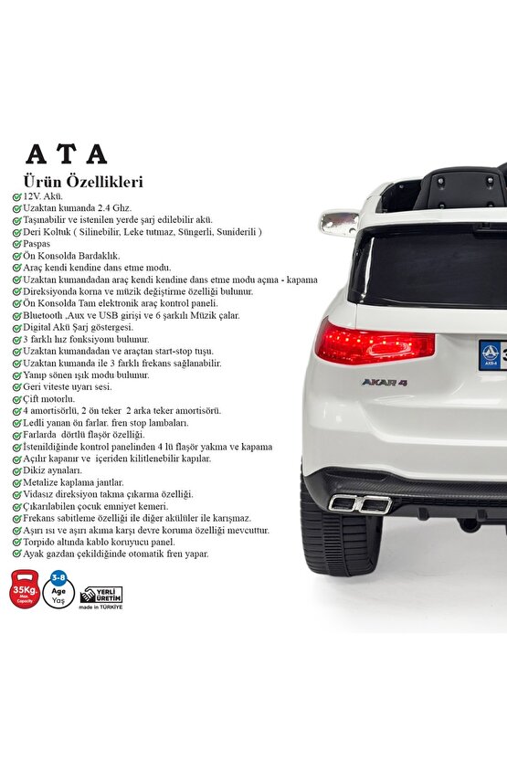 Ata Togg Kumandalı  Akülü Araba 12Volt   (3-8  Yaş)