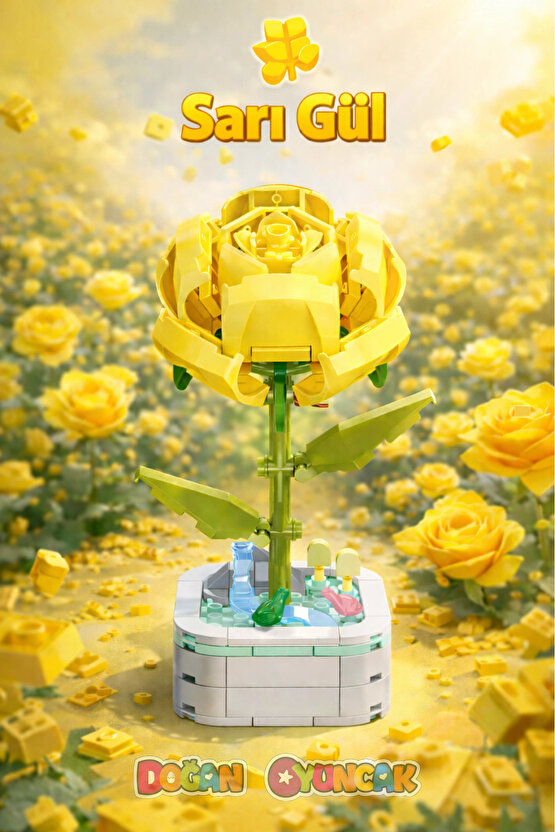 Mikro Blok Sarı Gül Çiçek Lego - Lego Setleri Mini Lego - Çiçek Lego - Blossom Çiçek Lego