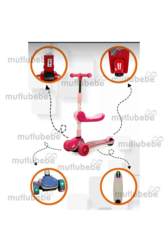 Power Slider Oturaklı Pembe Scooter - 2+ Yaş Çocuklar için Güvenli ve Eğlenceli Scooter