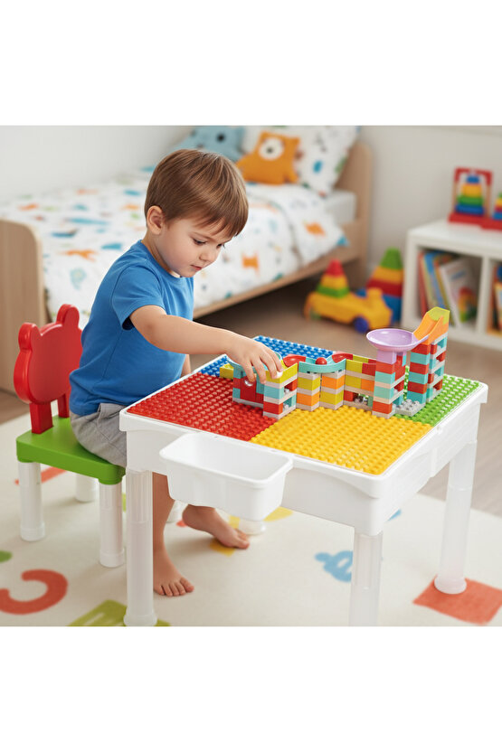 LE.GO Duplo Uyumlu 2 Sandalyeli 87 Parça Bloklu Mega Aktivite Masası