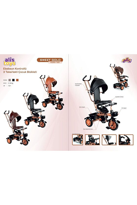 Aliş Sweet Gold Ebeveyn Kontrollü 3 Tekerlekli Deri Tente Çocuk Bisikleti