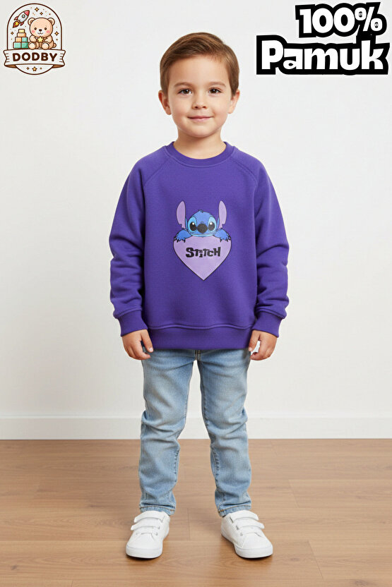 Stitch Sweatshirt İçi Yumuşak Tüylü Sweatshirt Erkek Çocuk Kıyafet Kız Çocuk Kıyafet Stitch Kıyafet