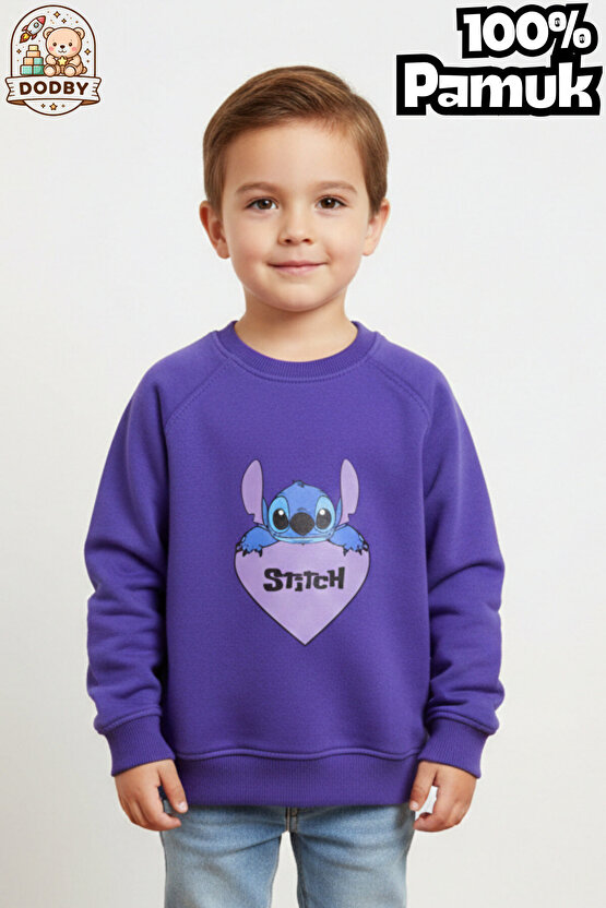 Stitch Sweatshirt İçi Yumuşak Tüylü Sweatshirt Erkek Çocuk Kıyafet Kız Çocuk Kıyafet Stitch Kıyafet