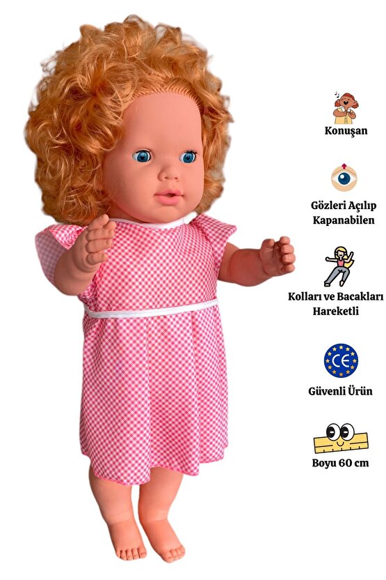 Büyük Boy Türkçe Konuşan Açık Kahverengi Saçlı Et Bebek Oyuncak (60 CM)