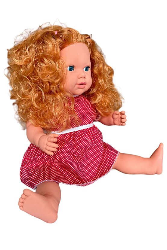 Büyük Boy Türkçe Konuşan Açık Kahverengi Uzun Saçlı Et Bebek Oyuncak 60 cm