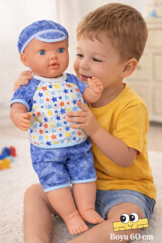 Sevimli Büyük Boy Türkçe Konuşan Kel Şapkalı Et Bebek Oyuncak (60 CM)