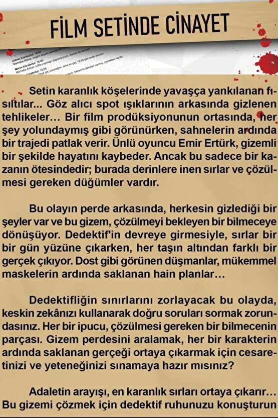 Film Setinde Cinayet Dedektif Oyunu - Dava Çözme Oyunu - Suç Çözme Oyunu - Cinayet Oyunu Cinayet Çöz