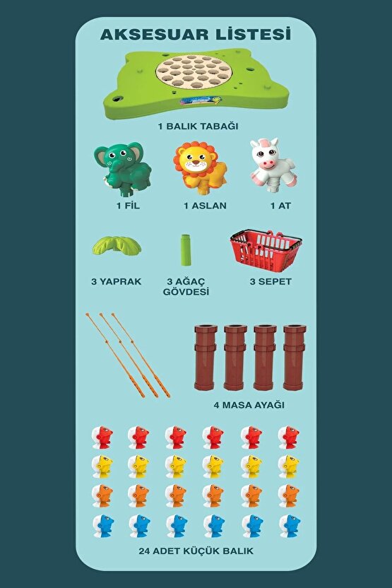 Hayvanat Bahçesi Mıknatıslı Balık Oyunu - Pilli Müzikli Balık Tutma Oyunu - Şarkılı Manyetik Eğitici