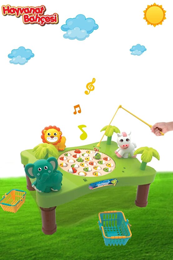 Hayvanat Bahçesi Mıknatıslı Balık Oyunu - Pilli Müzikli Balık Tutma Oyunu - Şarkılı Manyetik Eğitici