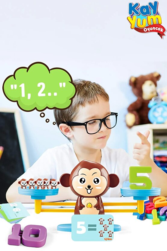 Eğitici Maymun Denge Oyunu - İşlem Kartlı Matematik Öğretici Oyun Seti - Eğitici Matematik Oyunu - A