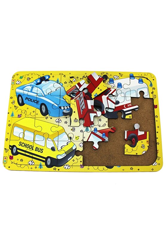 Ahşap Taşıtlar Puzzle - Bebekleri İçin Puzzle - Ahşap Yapboz Oyuncak - Oyuncak Yap-boz - 24 Parça Pu