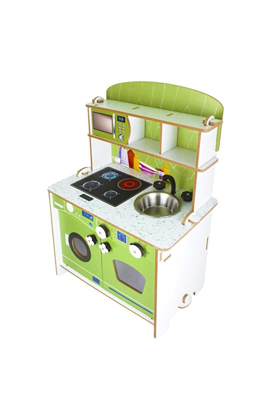 Delüx Hamarat Ahşap Mutfak - Ahşap Çocuk Mutfağı - Mutfak Seti - Kapaklı Mutfak