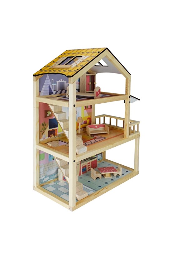 Doğal Ahşap Oyun Evi - Ahşap Tatil Evi - Merdivenli Oyun Evi - Ahşap Ev - Ahşap Oyun Evi