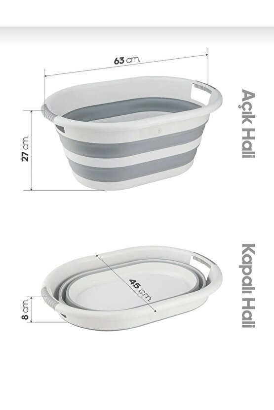 Plastik 40 Lt Büyük Boy Katlanabilir Çamaşır Sepeti 60 X 40 40 L Gri