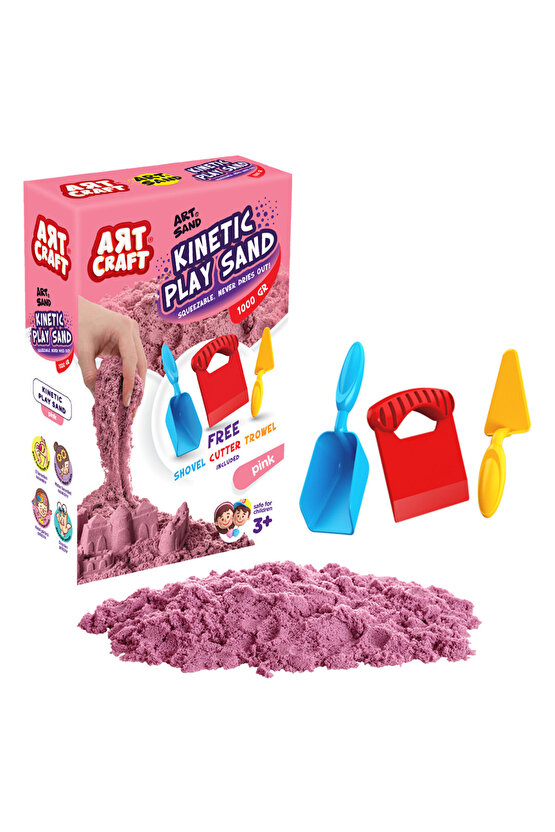 Aksesuarlı Pembe Kinetik Oyun Kumu (1000 Gr.) - Art Craft Kinetik Kum Seti - Art Sand Kumu