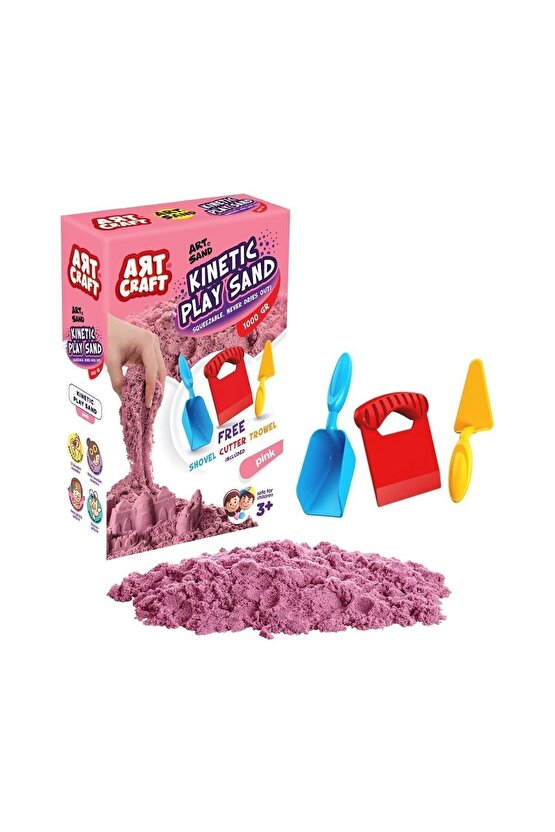 Aksesuarlı Pembe Kinetik Oyun Kumu (1000 Gr.) - Art Craft Kinetik Kum Seti - Art Sand Kumu