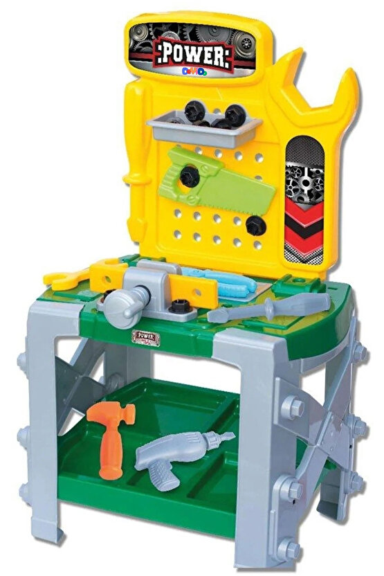 Power Tezgahlı Ayaklı Tamir Seti Oyuncak Büyük Boy Masalı Tamirci Setleri El Aletleri Minik Ustalar
