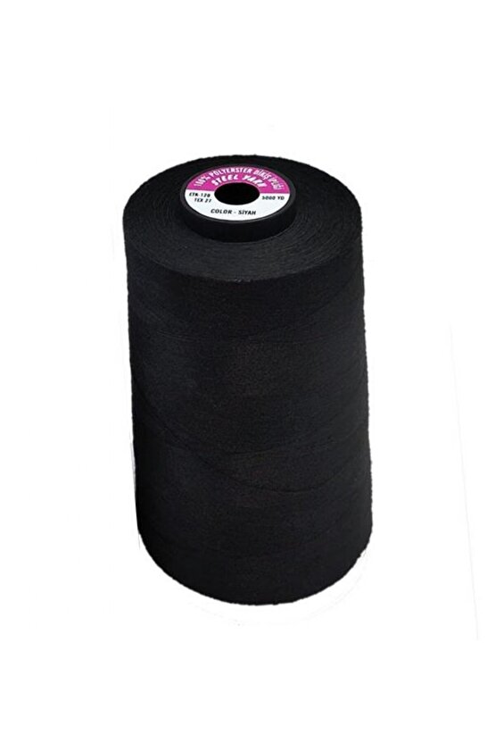 KOZALI 20 Adet 120 Numara Siyah Polyester Dikiş İpliği 5000 Metre