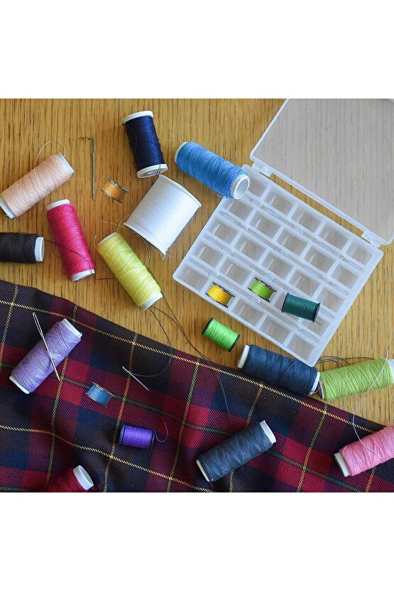 Ev Tipi Aile Dikiş Makinesi 25 li Şeffaf Masura Saklama Kutusu