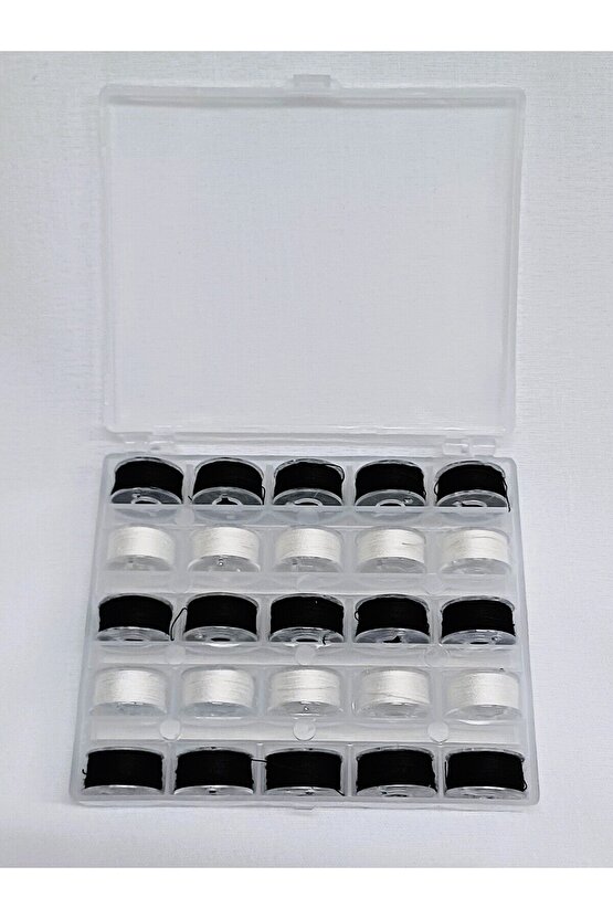 Ev Tipi Aile Dikiş Makinası 25 Siyah Beyaz İplikli Masura ve Saklama Kutusu